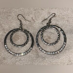 Elegant Rhinestone and Silver Tone Hoop Earrings